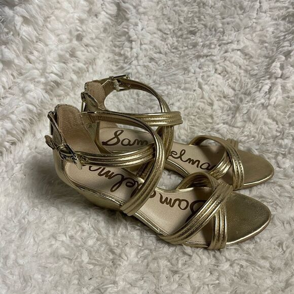 Sam Edelman Metallic Gold Women's strap wedge Sandals SZ8.5M - Picture 1 of 9